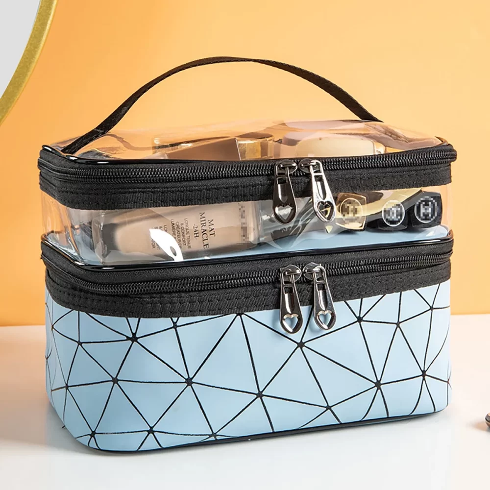 Doublelayer Makeup Bag,Waterproof PVC Travel Pouch Portable Washbag 3