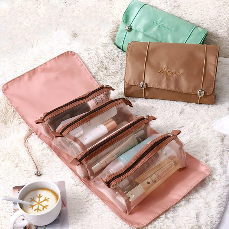 4pcs In 1 Detachable Makeup Bag Women Zipper Mesh Large Capacity Cosmetics Pouch Foldable Portable Travel Wash Storage Bag 2