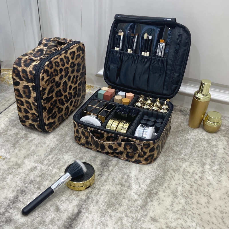 2021 New PU Leather Travel Large Capacity Beauty Makeup Case Leopard Waterproof Cosmetic Bag 1